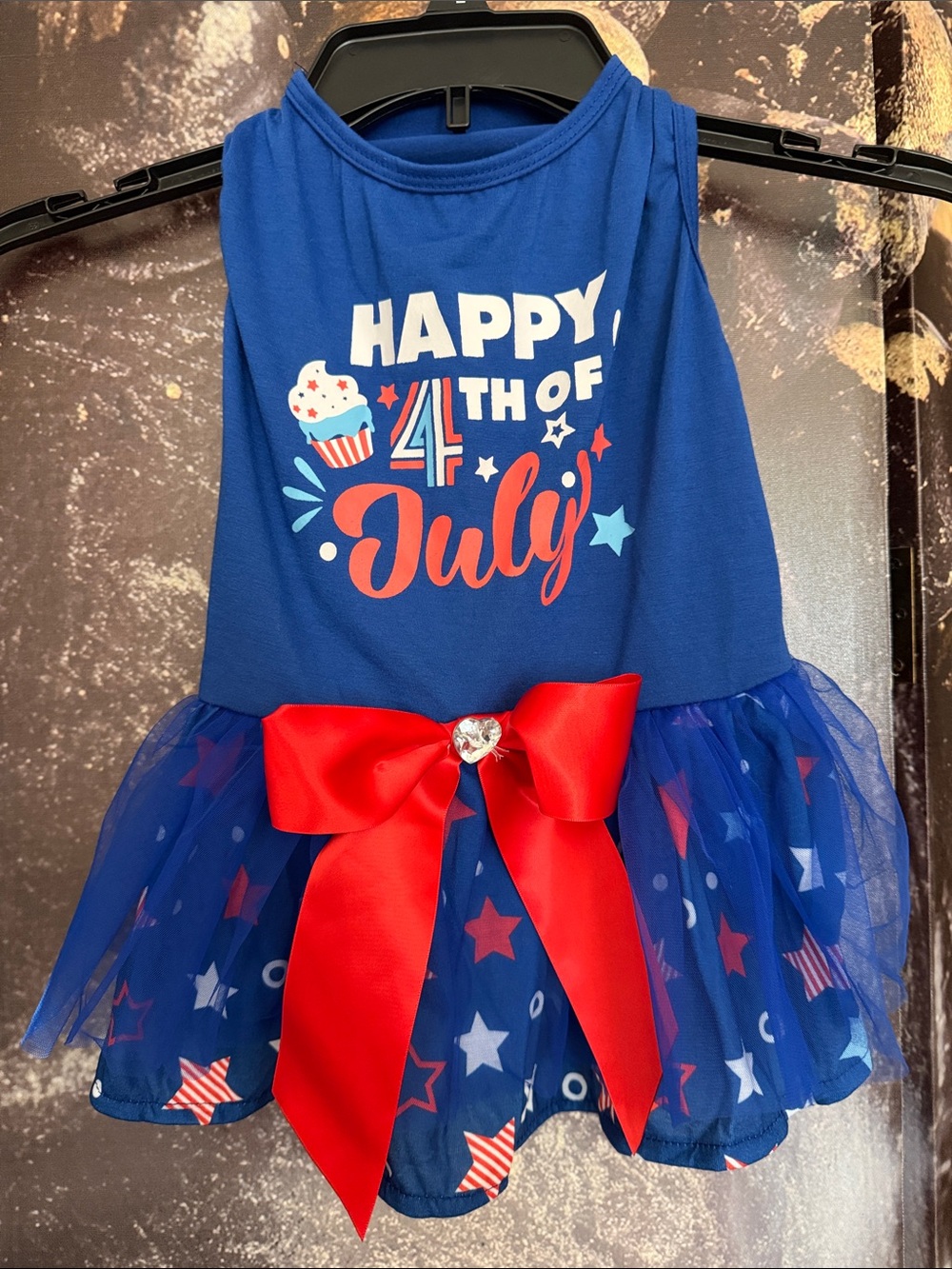 Pet 4th of July Tulle Dress with Red Bow Accent
